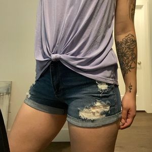 High-waisted ripped shorts